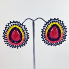 Sunset Fire color, Seed Beaded Earrings, Teardrops on posts, Authentic Native Beadwork