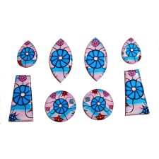 Epoxy Cab Set Mixed Shape Blue Flower Epoxy Cabochon Beading Focal Center 8pcs