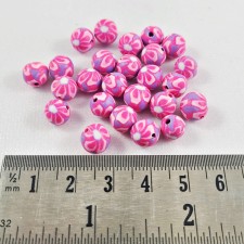 8mm Polymer Clay Beads Handmade Pink Flower Pattern, 25pcs, Hole: 2mm
