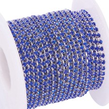 SS6 BENECREAT Silver Plated Metal Chain with Sapphire Glass Stone - 10yd Roll
