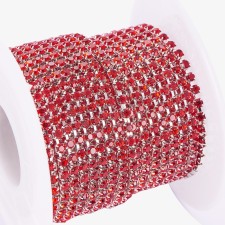 SS6 BENECREAT Silver Plated Metal Chain with Red Glass Stone - 10yd Roll