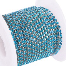 SS6 BENECREAT Silver Plated Metal Chain with Blue Zircon Glass Stone - 10yd Roll