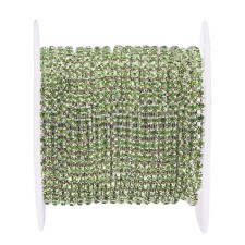 SS6 Silver Plated Rhinestone Metal Cup Chain with Peridot Green Glass Stone