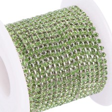 SS6 BENECREAT Silver Plated Rhinestone Metal Cup Chain with Peridot Green Glass Stone - 10yd Roll