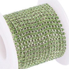 SS6 Silver Plated Rhinestone Metal Cup Chain with Peridot Green Glass Stone