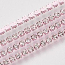 Metal Rhinestone Chain Colour Plated with Pink Glass Stone - SS6  - 10 Yd Roll