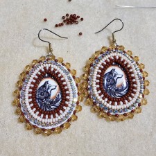Beaded Wolf Rhinestone Earrings, Indigenous, Native American Beadwork