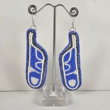 Beaded Blue Feather Rhinestone Earrings, Indigenous, Native American Beadwork