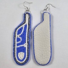 Beaded Blue feather earrings showing front and back