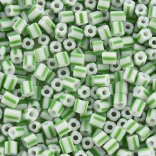 Striped Glass Bugle Beads 4.5-5mm- Green / White - 20grams