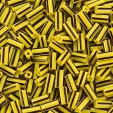 8-10mm Striped Glass Bugle Beads - Yellow / Black - 20grams
