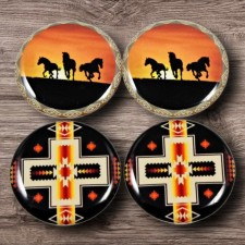 Sounthwest Horse Set Cabs 4pcs One Inch Round Epoxy Cabochon Beading Focal Center