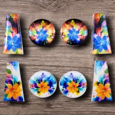 Orange and Blue Flower Epoxy Cabochons Beading Focal Center 8pcs