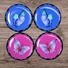 Pink and Blue Butterflies 1" Round Epoxy Cabochon Beading Focal Center