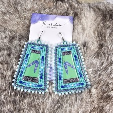 Beadwork By Shannon - Feather Trapezoid Seed Beaded Earrings on Hooks