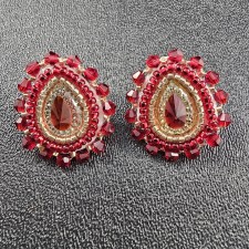 Red Seed Beaded Stud Earrings, Teardrops on posts, Authentic Native Beadwork