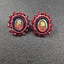 Red Seed Beaded Stud Earrings on posts, Authentic Native Beadwork