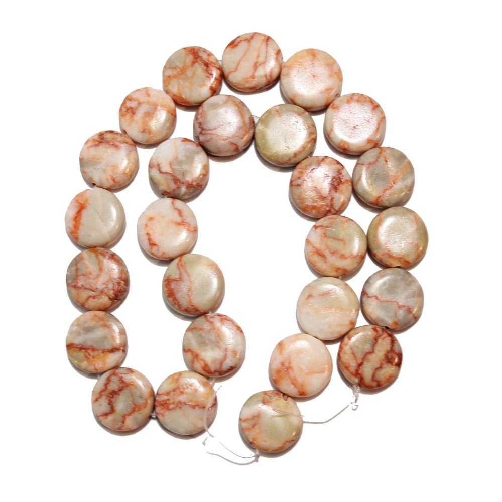 Red Line Marble Flat Round 15-16mm (Approx. 25pcs) Red Line Marble Flat Round 15-16mm (Approx. 25pcs)