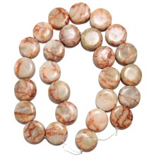 Red Line Marble Flat Round 15-16mm (Approx. 25pcs)