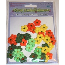 60pcs Glitter Floral Embelishments - Hand Made paper