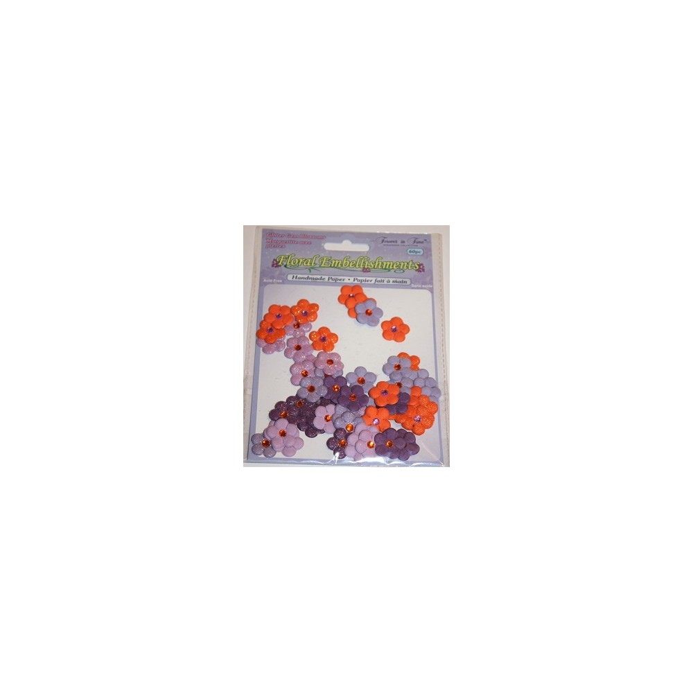 60pcs Glitter Floral Embelishments - Hand Made paper
