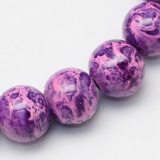 8mm Round Marble Glass Beads Dark Violet - 31 Inch Strand