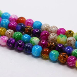 8mm Round Glass - Marbled Mix - 16 Inch Strand