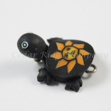 Handmade Polymer Clay Turtle Pendant Black with Sun - 25mm x 20mm x 10mm