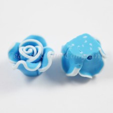 10pc Handmade Polymer Clay Fimo Flower Bead Focal Flatback Blue Rose - 15-17mm x 9-10m
