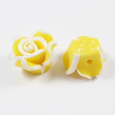10pc Handmade Polymer Clay Fimo Flower Bead Focal Flatback Yellow Rose - 15-17mm x 9-10m