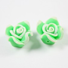 10pc Handmade Polymer Clay Fimo Flower Bead Focal Flatback Green Rose - 15-17mm x 9-10m