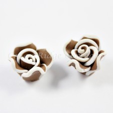 10pc Handmade Polymer Clay Fimo Flower Bead Focal Flatback  Brown Rose - 15-17mm x 9-10m