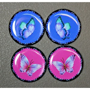 2pr Pink and Blue Butterflies- Epoxy Cabs 1"