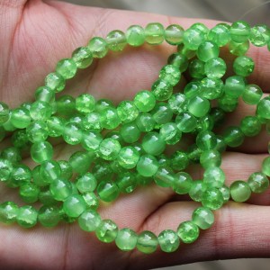 6mm Round Glass - Transparent Crackle - Pale Green - 32" Strand