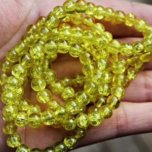 6mm Round Glass - Transparent Crackle - Yellow - 32" Strand