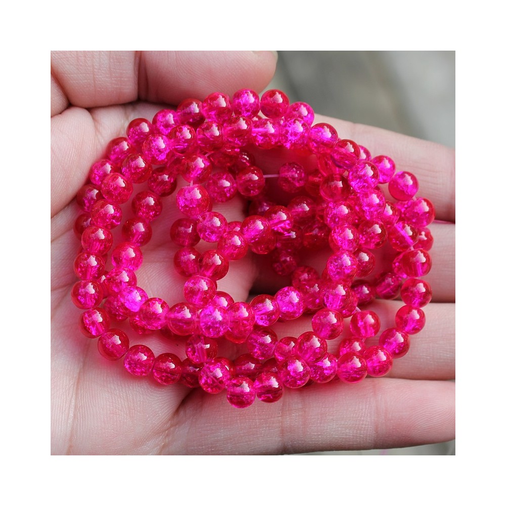 6mm Round Glass - Transparent Crackle - Fuchsia - 32" Stran 6mm Round Glass - Transparent Crackle - Fuchsia - 32" Stran