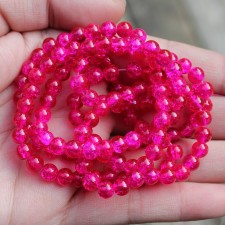 6mm Round Glass - Transparent Crackle - Fuchsia - 32" Stran