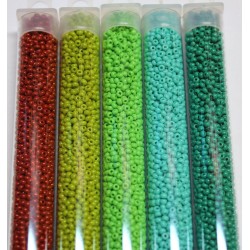 Green Bead Set 5 Tubes Opaque 10/0 Seed Bead
