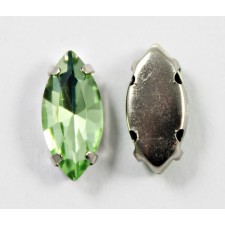 15x7mm Rhinestone Faceted Horse Eye Glass Beads in Setting - Peridot Green