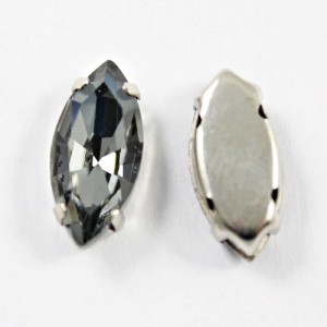 Faceted Horse Eye Glass Montee Beads in Setting - Smokey Grey