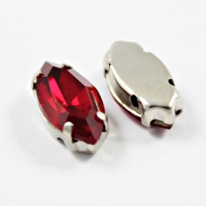 Faceted Horse Eye Glass Montee Beads in Setting - Red