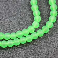 6mm Frosted Matte Transparent Glass Beads 32" Strand - Green