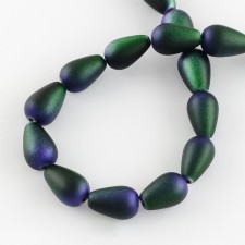 13x8mm Glass Frosted Frosted Drop - Dark Green / Dark Blue