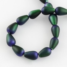 13x8mm Glass Frosted Matte Tear Drop Beads - Dark Green / Dark Blue