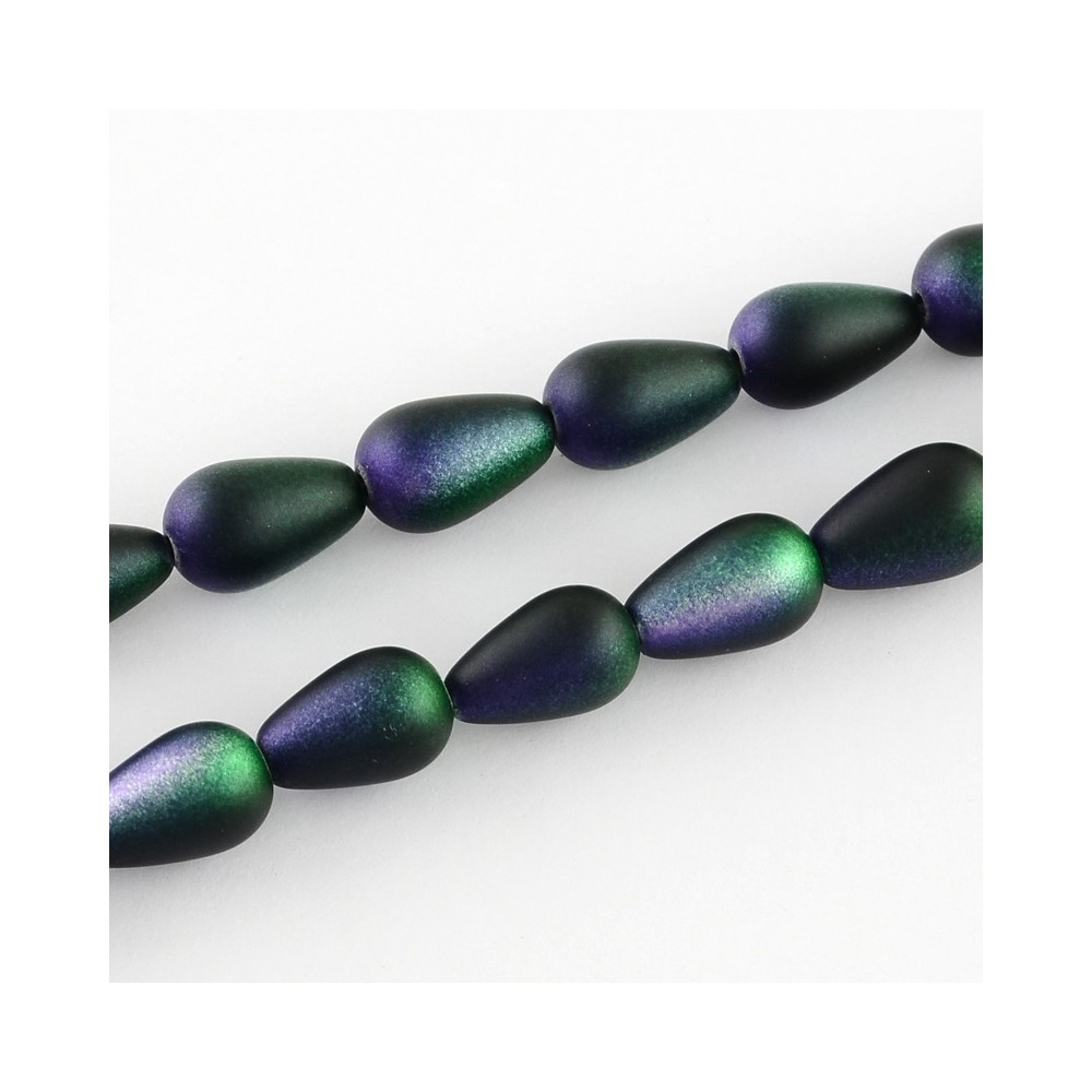 13x8mm Glass Frosted Frosted Drop - Dark Green / Dark Blue