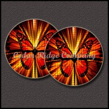 Red Fire Butterfly 2pcs One Inch Round Epoxy Cabochon Beading Focal Center