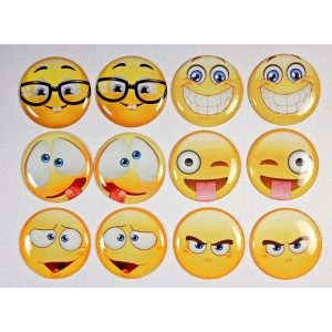 Emoji Smiley Faces - One Inch Round Cab Set of 12