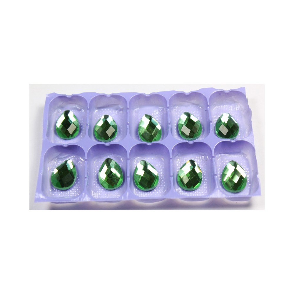 Green Faceted Glass Flatback Sew On Gem 10pc