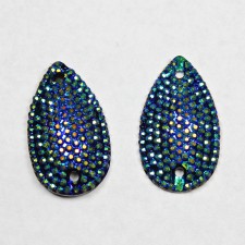 AB Navy Blue Encrusted Faceted Sew On Teardrop 28x16mm Pair