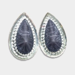 Black Faceted Inlay Sew On Teardrop 30x20mm Pair